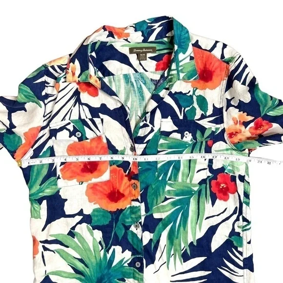 Tommy Bahama Victoria Bloom Floral Tropical Long Sleeve Palm Leaf Blouse Medium - Picture 11 of 13
